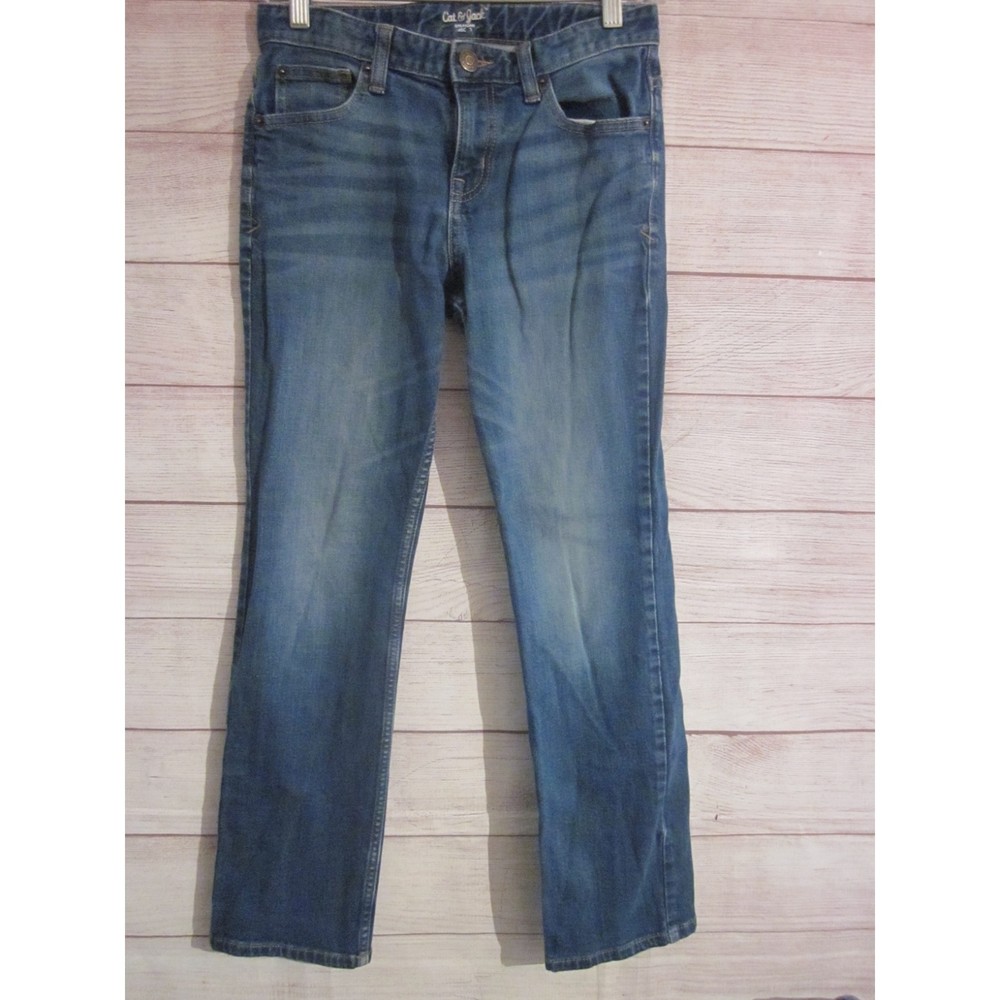 Cat & Jack Straight Jeans Girl's Size 14 Blue Jeans Adjustable Waist 5 Pockets